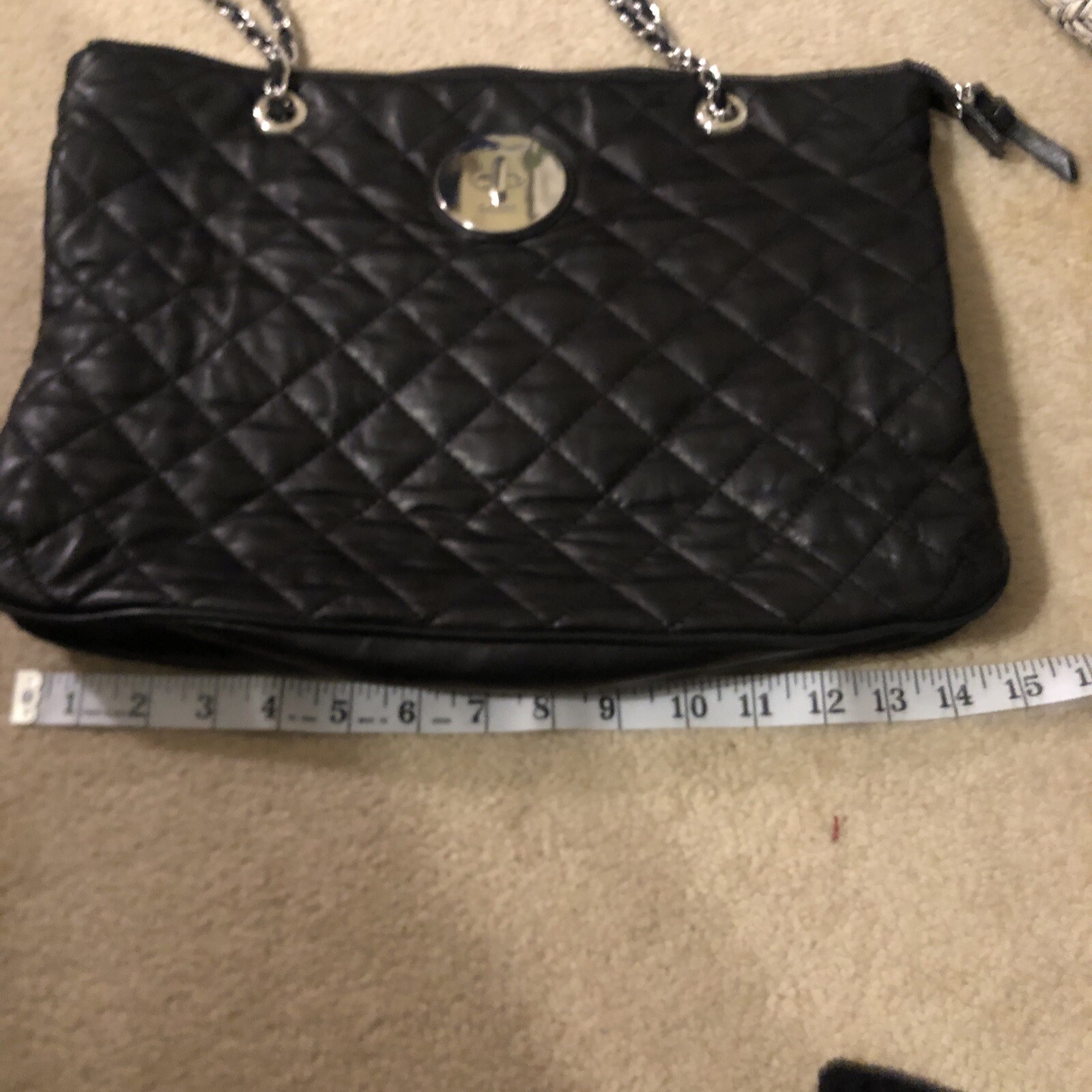 DKNY Black Leather Checked Pattern Chain Link Str… - image 5