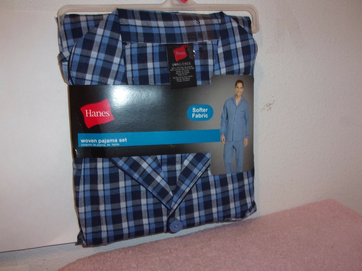 NEW MEN'S HANES COTTON BLEND WOVEN PAJAMA SET in BLACK & SHADES OF