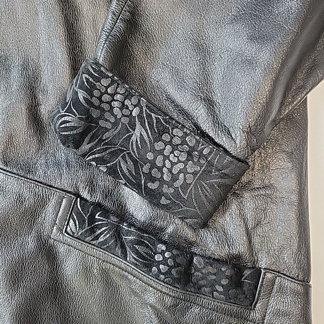 Fitz Wright Floral Embossed Leather Button Coat W… - image 7