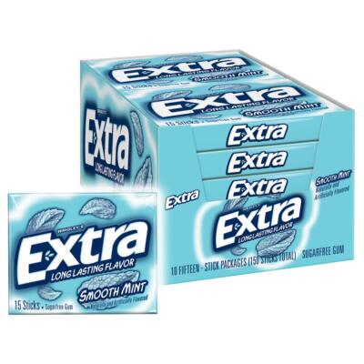 Extra Smooth Mint Gum, Sugar Free - 10 - 15 Sticks Packages [150 Sticks]
