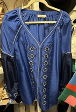 Tory Burch Katya Tunic Blouse 100% Silk Jewel Blue Size 12 XL Retail $350