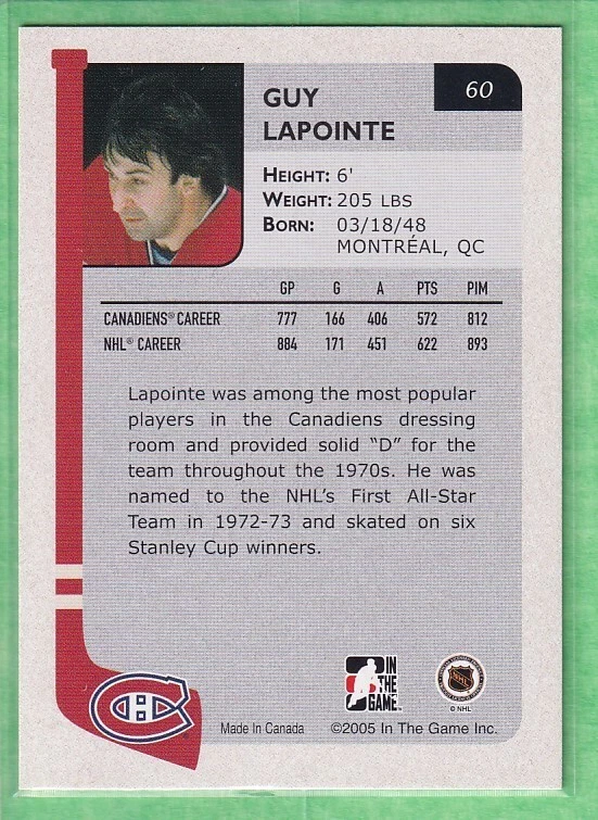2004-05 In the Game Franchises Canadian Edition #60 Guy Lapointe MTL Canadiens - Image 2 of 2