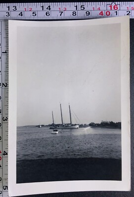 Tall Sailing Vessel Ship Boat Water Travel Vintage BW Photo Snapshot #2