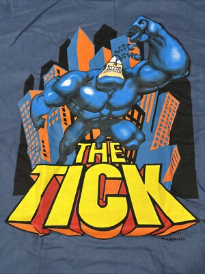 Vintage 90s The Tick I Am Mighty Comic Cartoon 2 Sided T-Shirt L