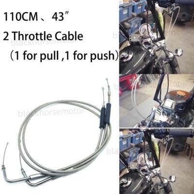 43" Black Stainless Braided Throttle & Idle Cruise Cables For Harley V-Twin