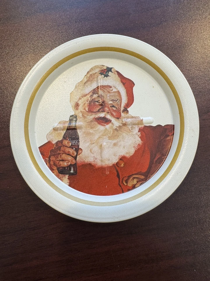Vintage 1983 Coca-Cola SANTA CLAUS Coasters Lot of 4 Metal Tin - Image 4 of 4