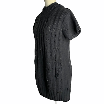 Bench Wool Blend Cable Knit Sweater Dress L Grey Short Sleeve Pockets Scuba  Hood | eBay