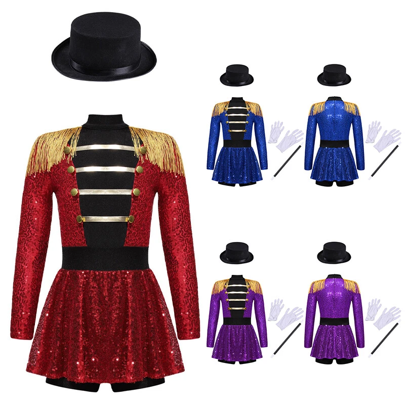Niñas Circo Ringmaster Vestido con Sombrero Varita Mágica Guantes Juegos con disfraces Vestido Elegante Foto 4 de 4