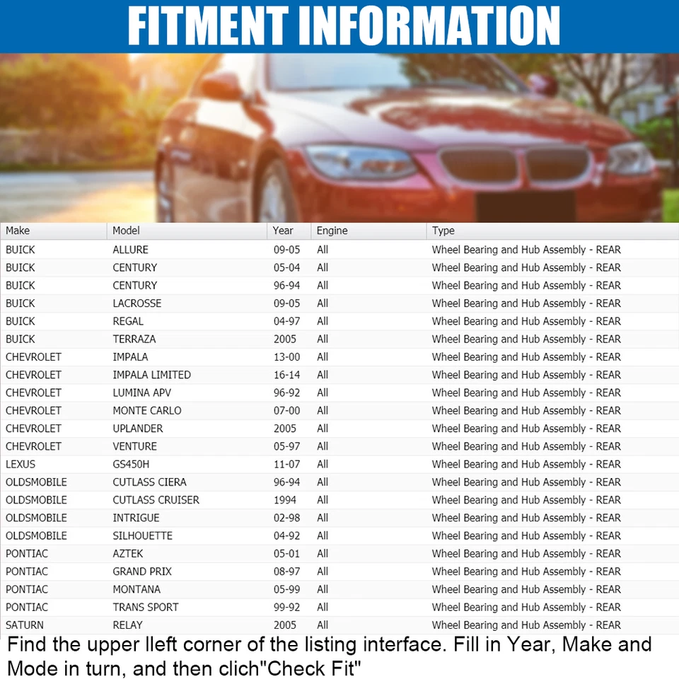 Pair Rear Wheel Bearing And Hub Assembly for Chevy Impala Pontiac Grand Prix - Imagem 3 de 4