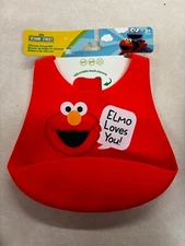 Sesame Street Elmo Silicone Scoop Baby Bib-Adjustable Back Closure NEW