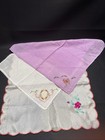 3 Vintage Ladies Hankie Handkerchief Lot Embroidered Floral Butterfly