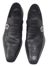 Gucci GG Loafers Dress Shoes Mens Size 9D US 8 UK Black Leather Slip On