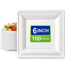 Square Paper Plates 6 Inch Disposable, Heavy Duty Compostable Plates for Party