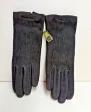 VINTAGE BEAUTIFUL BLACK SUEDE LEATHER GLOVES ACRYLIC LINING-NEW OLD STOCK