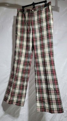 Vintage Levi's Panatela Slacks 70s Disco Tartan Plaid Red Green Ivory Flair  leg