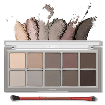 10 Colors Nude Eyeshadow Palette, Taupe Brown, Neutral Grey, Matte Eye Shadow