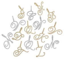 Rhinestone Script Initial Pendant SILVERTONE Sizes in Description S12