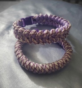 2-Pack couple's Purple/White Paracord Bracelets Adjustable 8in 550lb 7-Strand