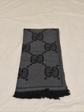 Gucci Grey/Black GG Jacquard 100% Wool Scarf Excellent Condition Authentic