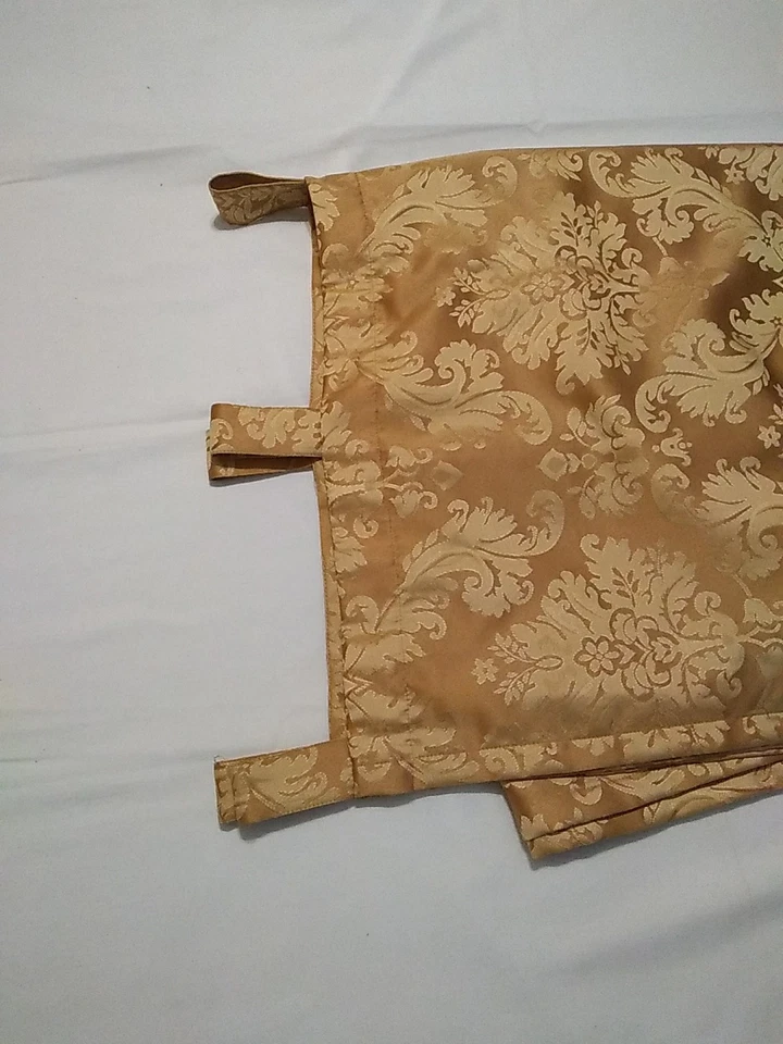 Cortinas jacquard Croscill Home 2 painéis bolso haste damasco dourado - Imagem 3 de 4