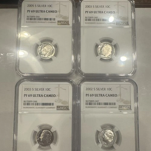 2002-2005 S NGC PF69 Ultra Cameo Roosevelt Silver Dime 10c PF-69- LOT OF FOUR