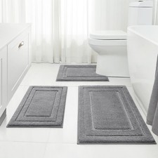 HOMEIDEAS Grey Bathroom Rugs Set of 3 Non Slip Bath Mats