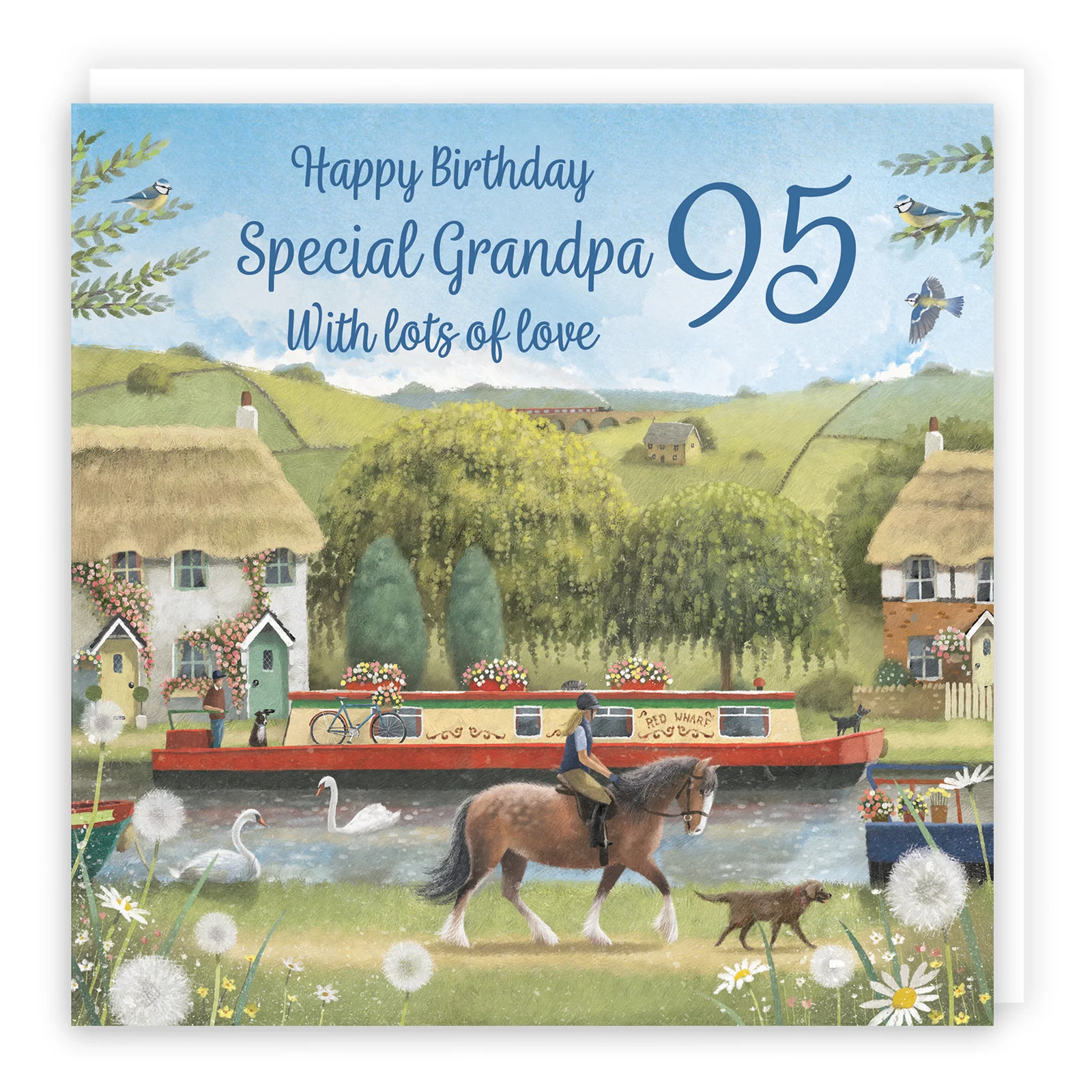 95th Grandpa Canal Narrowboat Birthday Card Horse Riding Milo's Gallery