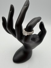 Vintage 925 Sterling Silver Ring Size 7 Clear Stone Textured Band 4.3g