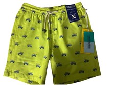 Fair Harbor Kids Bayberry Swim Shorts Size Large Color Green With Blue Trucks