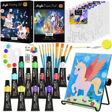 Nicpro 34PCS Kids Painting Set with Pattern Canvas, Art Medium, 12 Colors