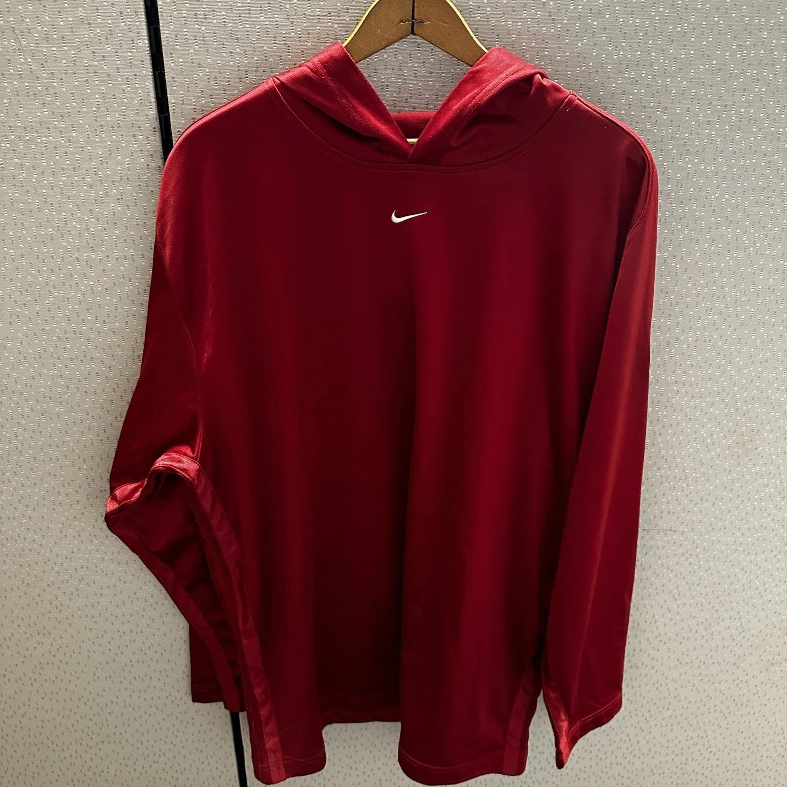 Vtg Nike Basketball Long Sleeve Warmup Red Hoodie Mens Center Swoosh Size XXL