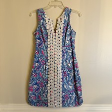 20th Anniversary Lilly Pulitzer For Target My Fans Blue Pink Shift Dress Size 2