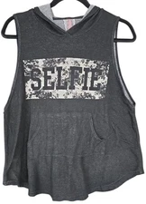 Mauve Womens Sz M Tank Top Hoodie Shirt Black Heathered "Selfie" Floral