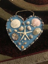 Welcome Sea Shell Beach Ocean Heart Shaped Handmade Painted Sign Wall Hanging