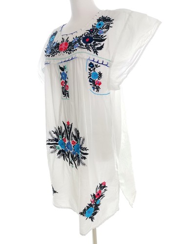 Next Size 16 (44) White Knee-Length Summer Dress Cotton 100% Short Sleeve Embro - Picture 2 of 5