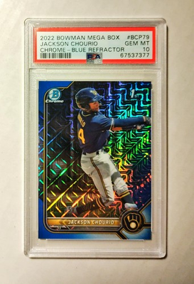 #ad Jackson Chourio PSA 10 2022 1st Bowman Chrome BCP 79 Mega BLUE REFRACTOR 150 C6 $299.96