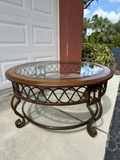 Elegant Round Glass Coffee And Side Table – Metal & Wood Accent (pair)