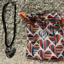 Brighton Heritage Heart Black Corded Large Silver Pendant Necklace