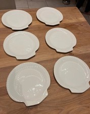 6er Set Wedgewood Etruria Barlaston weiß Satin Nautilus Muschel Brotteller