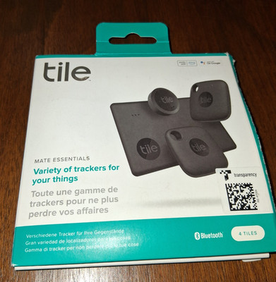 Tile Mate 2022 Essentials Universal Bluetooth Tracker - Black, 4-Pack Tiles