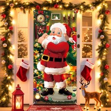 Christmas Door Cover, 79x35Inch Santa Claus Fabric Hanging Banner Door Sign Sant