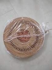 Set of 3 Rattan Woven Round Placemats Hot Plate Natural Boho Style Home Decor