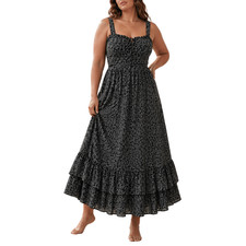 Grace Karin Midi Dress Large Black White Dots Tiered Cottagecore J.Crew Inspired