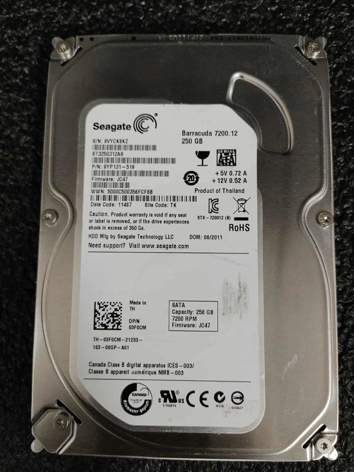 Dell 3F0CM ST3250312AS 9YP131-519 250GB 7.2K RPM FW JC47 DC 11847 SATA 3.5" HDD - Image 2 of 4