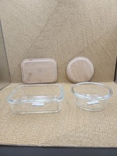 2 Glass Food Storage Containers Sealed Bamboo Lids Round  Rectangle 2  4 Cups
