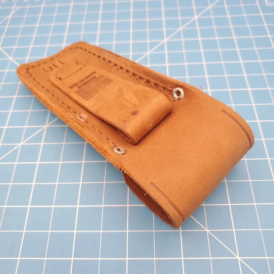 Vintage Buck Knives 110 folding knife sheath Brown Leather Belt Pouch 6"x5.25" - Image 3 of 4