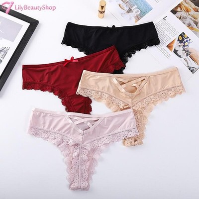 4PCS/LOT Womens Sexy Panties Thong G string Lace Underwear Bikini Lingerie Brief