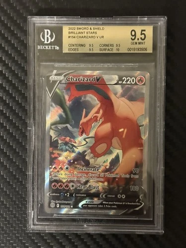 CHARIZARD V 2022 SWORD & SHIELD BRILLIANT STARS ALT ART #154 BGS 9.5 TRUE GEM ++