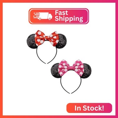 DRESHOW Mouse Ears Bow Headbands Glitter Party Decoration Cosplay Costume for Wo