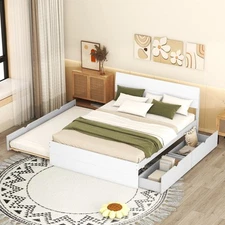 Modern White Full Bed Frame w/ Twin Trundle
